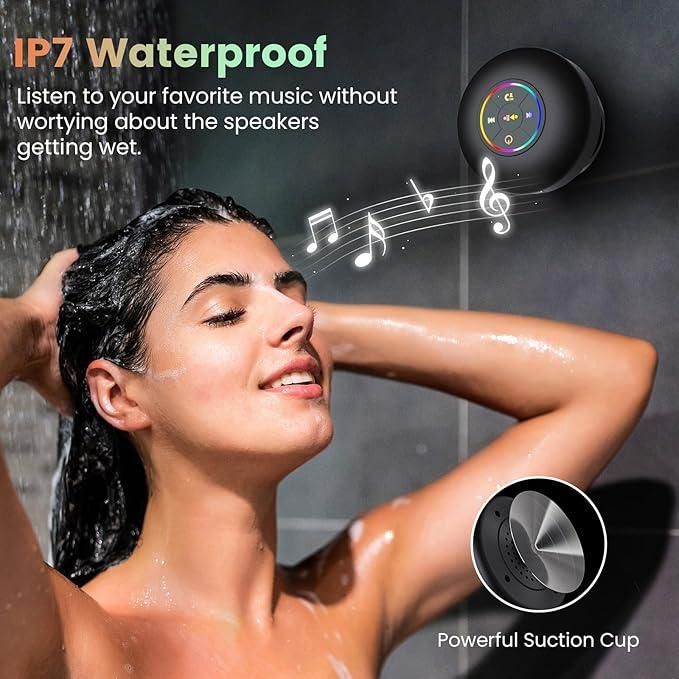 Large Suction Cup Waterproof Bluetooth Speaker – Portable Mini LED Shower Speaker