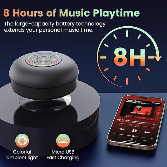 Large Suction Cup Waterproof Bluetooth Speaker – Portable Mini LED Shower Speaker